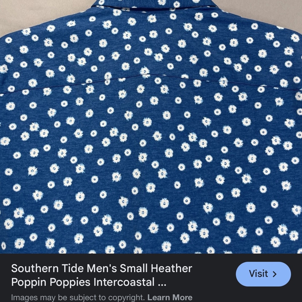 Men’s Southern Tide Button Up - poppin poppies - blue and white - short sleeve